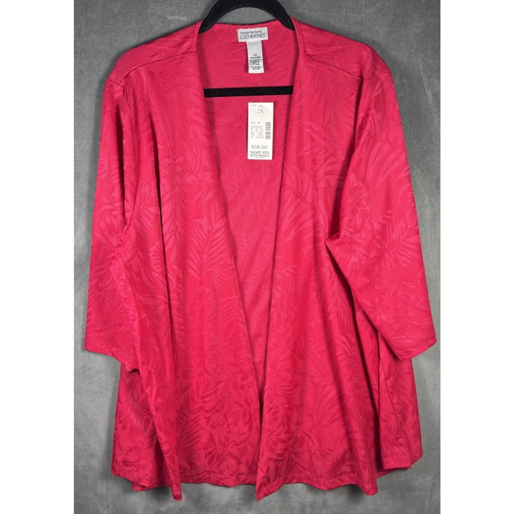 Catherines Open Front Shirt Poly Spandex 3/4 Sleeve Pink Sz 2X 22/24 NEW